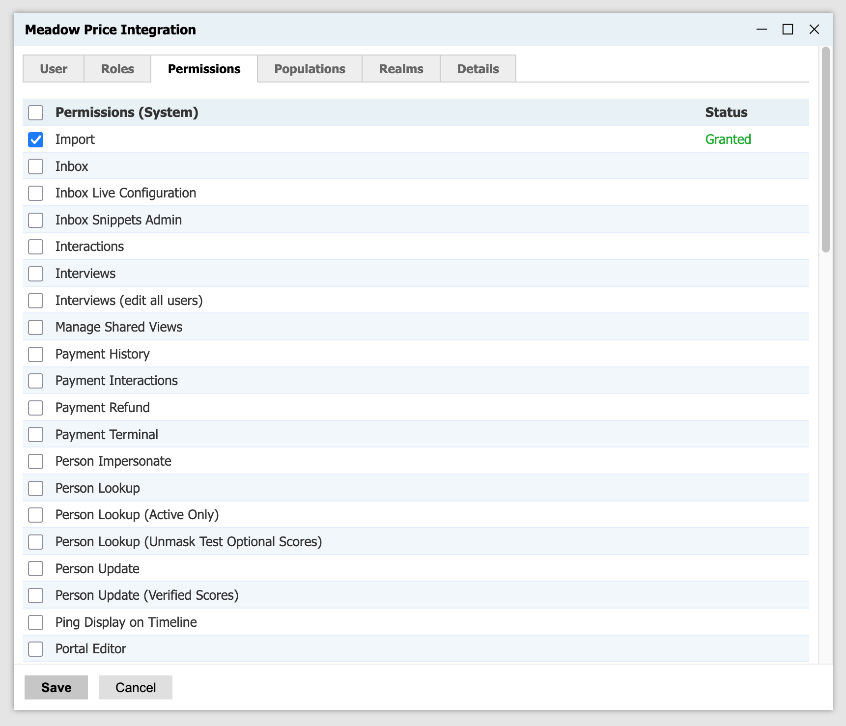 Edit User, Permissions tab